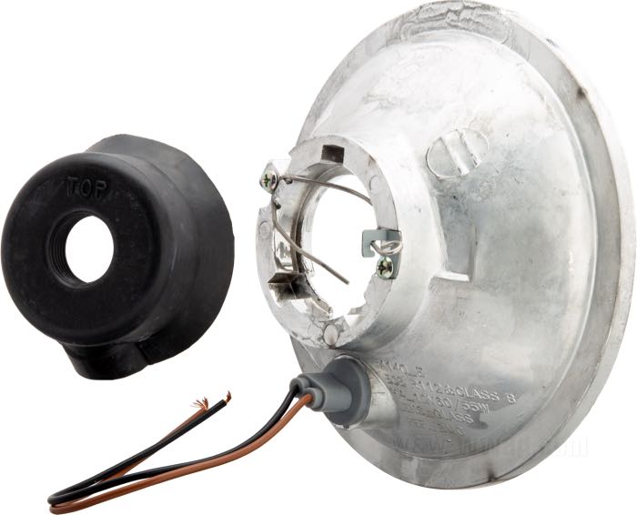 Óptica de faro »Prism H4 + Parking«; aluminio fundido / cristal, claro; Ø 5-3/4”; tipo de bombilla: H4 / W5W; 6 o 12 V; casquillo: P43t / W2.1x9.5d; sin bombilla; con función de luz de posición; reemplaza OEM HD 67696-81A, 67698-81B y 67757-92; homologado E9; peso bruto: 420 g