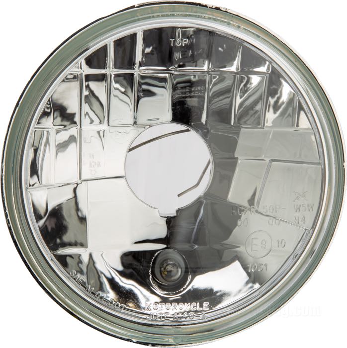 Óptica de faro »Prism H4 + Parking«; aluminio fundido / cristal, claro; Ø 5-3/4”; tipo de bombilla: H4 / W5W; 6 o 12 V; casquillo: P43t / W2.1x9.5d; sin bombilla; con función de luz de posición; reemplaza OEM HD 67696-81A, 67698-81B y 67757-92; homologado E9; peso bruto: 420 g