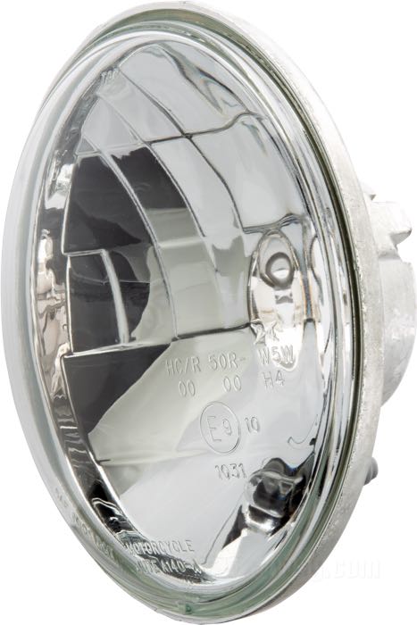 Óptica de faro »Prism H4 + Parking«; aluminio fundido / cristal, claro; Ø 5-3/4”; tipo de bombilla: H4 / W5W; 6 o 12 V; casquillo: P43t / W2.1x9.5d; sin bombilla; con función de luz de posición; reemplaza OEM HD 67696-81A, 67698-81B y 67757-92; homologado E9; peso bruto: 420 g