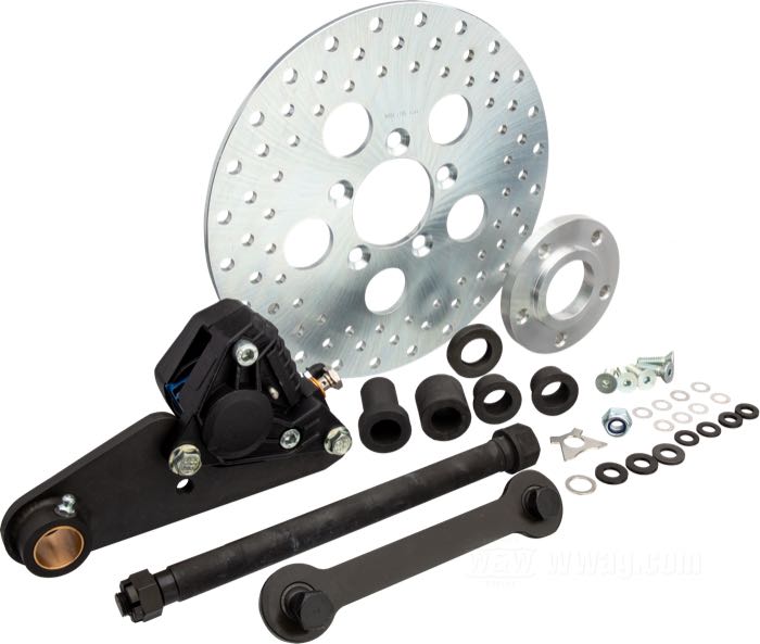 Kit di conversione in freno a disco »SpringBrake« di Cannonball; per forcelle Springer Classic; ruote MAG-12 in combinazione con l'adattatore WW 26-784; acciaio / alluminio, parkerizzato, Ø disco freno: 10”; liquido di freno obbligatorio: DOT 4 o 5; con perno ruota 3/4”; peso lordo: 7.87 kg