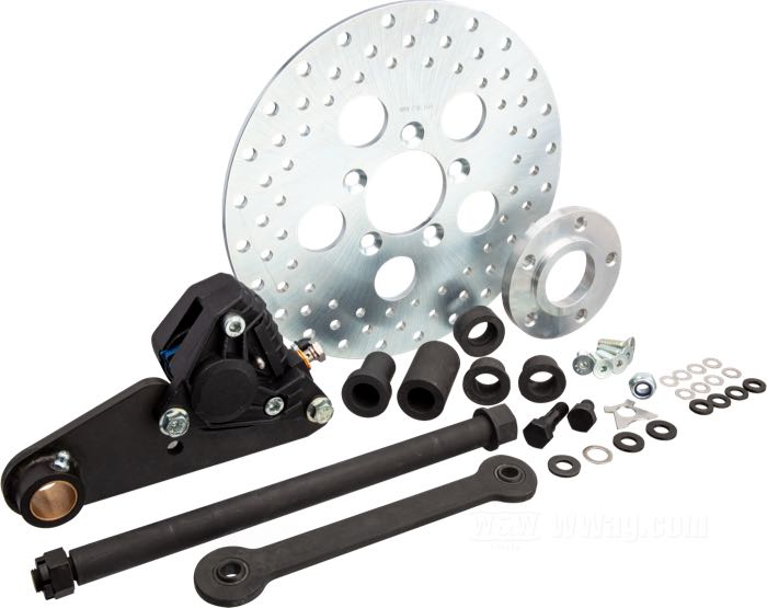 Kit di conversione in freno a disco »SpringBrake« di Cannonball; per forcelle Springer di sovralunghezza 16”-20”; ruote MAG-12 in combinazione con l'adattatore WW 26-784; acciaio / alluminio, parkerizzato, Ø disco freno: 10”; liquido di freno obbligatorio: DOT 4 o 5; con perno ruota 3/4”; peso lordo: 8.25 kg