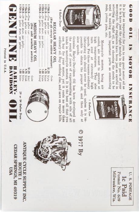 Catalogue »Classic H-D Motorcycle Accessories 1934«; papier; largeur x hauteur: 14.5 x 22.5 cm; noir et blanc; 31 pages; poids brut: 70 g