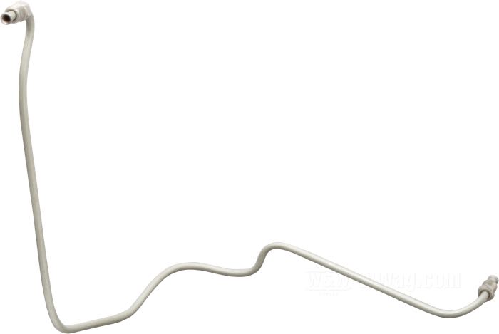 Brake line by Strange Bird; fits FL/FLH 1970-1972; tee to frame; steel, CAD (ZnNi process); length: 58 cm; position: rear; connection thread: 3/8” IF; replaces OEM HD 42303-70A; USA; gross weight: 64 g
