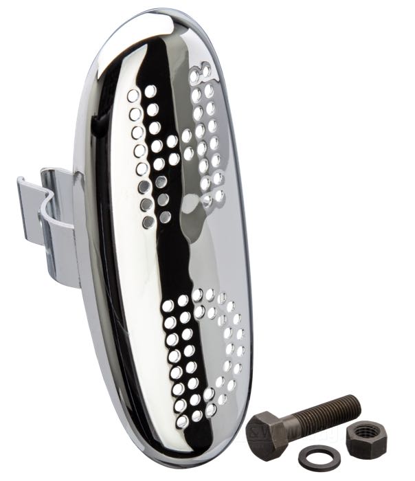 Heat shield »Boot Guard« by Colony; fits Big Twin 1936→; steel, chrome-plated; replaces OEM HD 11500-38; USA; gross weight: 130 g