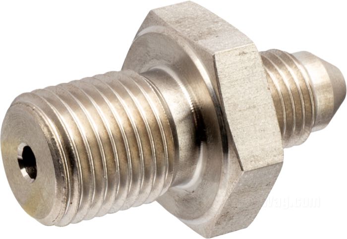 Adattatore; per Condotto di freno; atto per 1951-1973 Servi-Cars; acciaio inox; filetto raccordo: 1/2”-20 → JIC 37°-3; Germania; peso lordo: 30 g