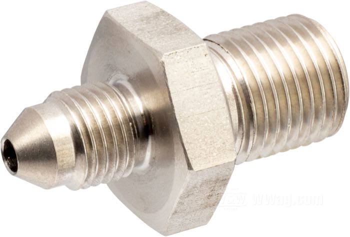 Adattatore; per Condotto di freno; atto per 1951-1973 Servi-Cars; acciaio inox; filetto raccordo: 1/2”-20 → JIC 37°-3; Germania; peso lordo: 30 g