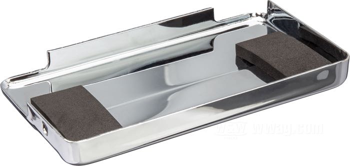 Cover; for Battery; fits FX 1971-1978, XLCH 1970-1978 without electric starter; top; steel, chrome-plated; W x H x D: 142 x 14 x 81 mm; replaces OEM HD 66369-70T; gross weight: 160 g