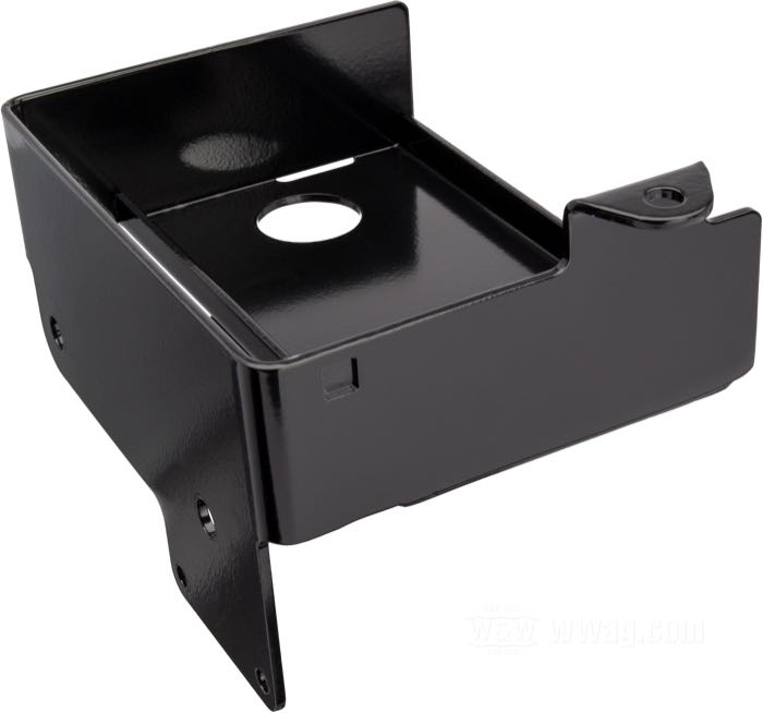 Base di batterie; atto per FX avv. pedale 1971-1978; acciaio, nero, rivestito a polvere; larghezza x profondità: 140 x 78 mm; rimpiazza OEM HD 66190-71; peso lordo: 800 g