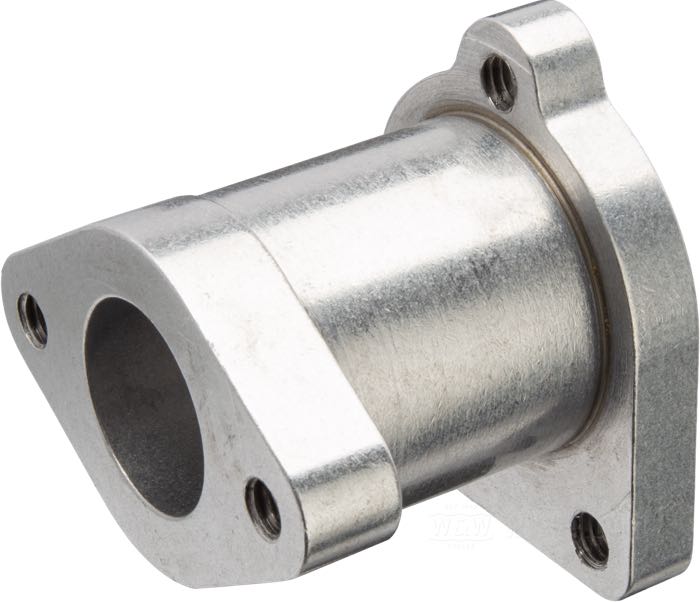 Adaptateur de Bates; pour carburateurs AMAL 26 mm → Pipe d'admission Linkert 3-vis; adaptable à Sidevalves 750 cc 1929-1958; alu billet; longueur: 61 mm; avec 2 goujons filetés; Allemagne; poids brut: 104 g