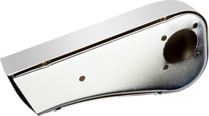 Air horn by Paughco; for Linkert carburetors; fits Flatheads; steel, chrome-plated, smooth; replaces OEM HD 29150-32; USA; gross weight: 475 g