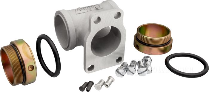 Kit di conversione di Colony; per Collettore d'aspirazione; atto per Big Twin OHV 1940-1954; alluminio fuso / ottone / gomma, come colato; per carburatori Linkert serie M; con riveti e O-ring; U.S.A.; peso lordo: 420 g