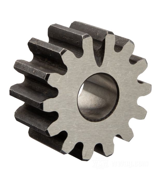 Zahnrad; für Ölpumpe; passend für Big Twin OHV 1936-1940; Mitläufer, Rücklauf, ohne Antrieb für das Fliehkraftventil 1941→; Stahl; 12.7 mm stark; ersetzt OEM HD 691-36 und 26325-36; Bruttogewicht: 34 g