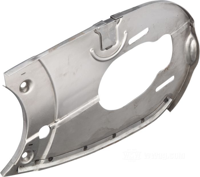 Set di copri-catena primaria di The Cyclery; atto per DLD 1931, modelli R 1932-1933; acciaio, naturale; Altezza esterna della campana del pignone motore (A): 69 mm; Altezza interna della campana della frizione (B): 84 mm; Altezza esterna della campana della frizione (C): 83 mm; rimpiazza OEM HD 3801-32, 3811-29, 3804-32 e 3805-32; peso lordo: 2.73 kg
