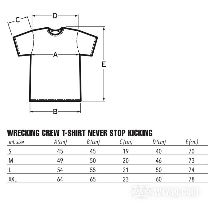 Maglietta »Never Stop Kicking« di Wrecking Crew; cotone 200 g/m², nero; taglia: S; peso lordo: 169.2 g