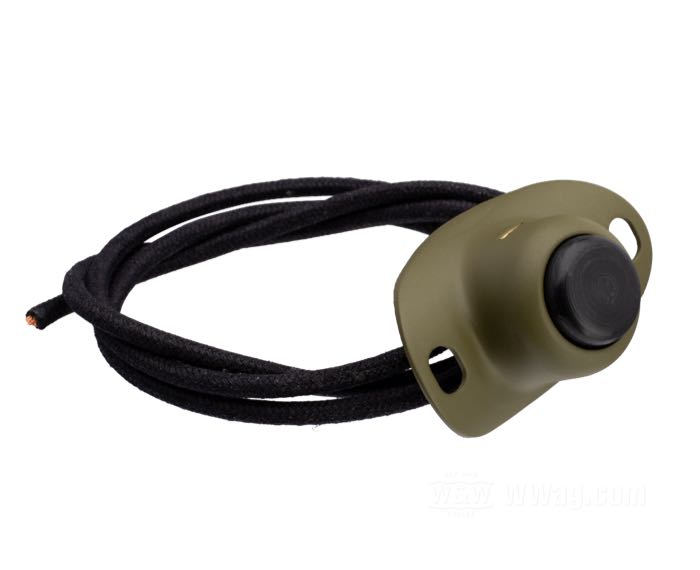 Pulsante »Military«; per Clacson / Motorino avviamento; per manubrio da 1”; atto per 1926-1952; acciaio / ottone / plastica, verde oliva bruno; altezza: 14 mm; rimpiazza OEM HD 4760-26N; peso lordo: 23 g