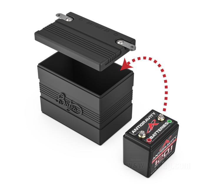 Battery box »BattBoy 65« by Bates; fits FL, FLH 1965-1984 and Sportster 1967-1978 with electric-start; ABS, black; W x H x D: 202 x 167 x 129 mm; inner measures (WxHxD): 190 x 145 x 119 mm; gross weight: 1.08 kg