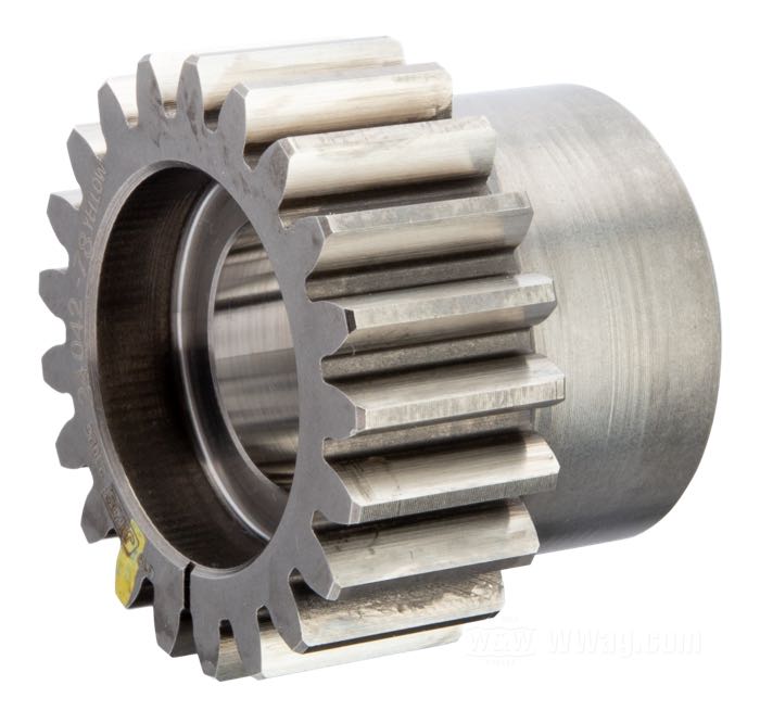 Piñon de distribución de Jims; apropiado para Big Twin late 1977-1989; acero, 21 dientes, código Ø: amarillo; Ø 37.44 mm; reemplaza OEM HD 24042-78; peso bruto: 100 g