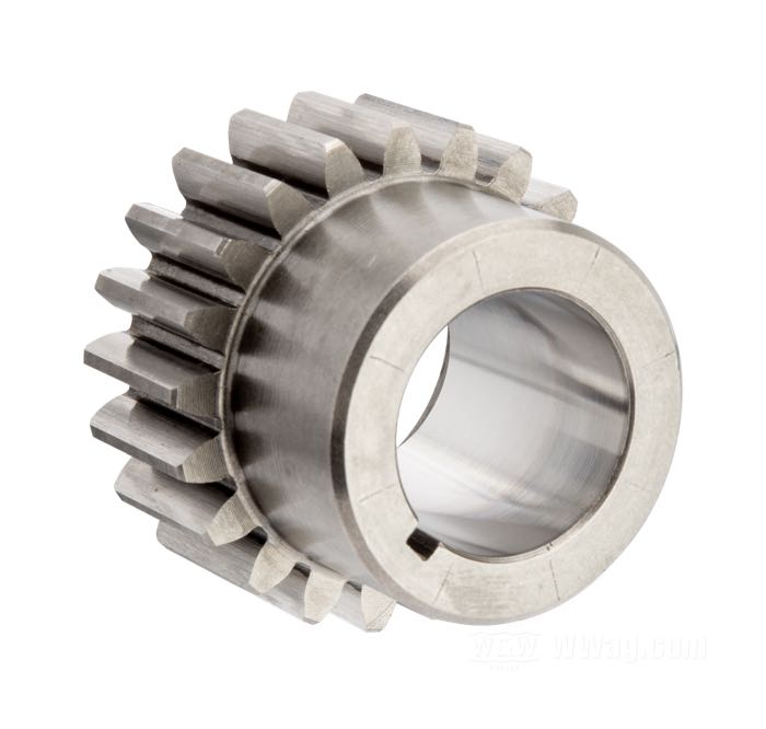 Piñon de distribución de Jims; apropiado para Big Twin late 1977-1989; acero, 21 dientes, código Ø: rojo; Ø 37.42 mm; reemplaza OEM HD 24043-78; peso bruto: 130 g