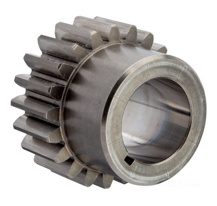 Piñon de distribución de Jims; apropiado para Big Twin late 1977-1989; acero, 21 dientes, código Ø: verde; Ø 37.37 mm; reemplaza OEM HD 24045-78; peso bruto: 130 g
