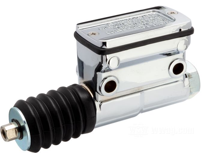 Maître-cylindre frein »Ridged«; adaptable à Sportster late 1987-2003; alu coulé, chromé; Ø piston hydraulique: 5/8” (15.8 mm); liquide de frein obligatoire: DOT 5; remplace OEM HD 42456-87; poids brut: 508 g