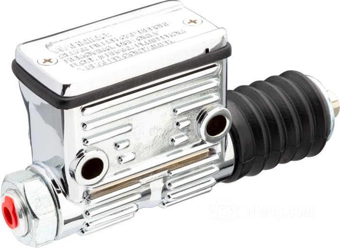 Maître-cylindre frein »Ridged«; adaptable à Sportster late 1987-2003; alu coulé, chromé; Ø piston hydraulique: 5/8” (15.8 mm); liquide de frein obligatoire: DOT 5; remplace OEM HD 42456-87; poids brut: 508 g