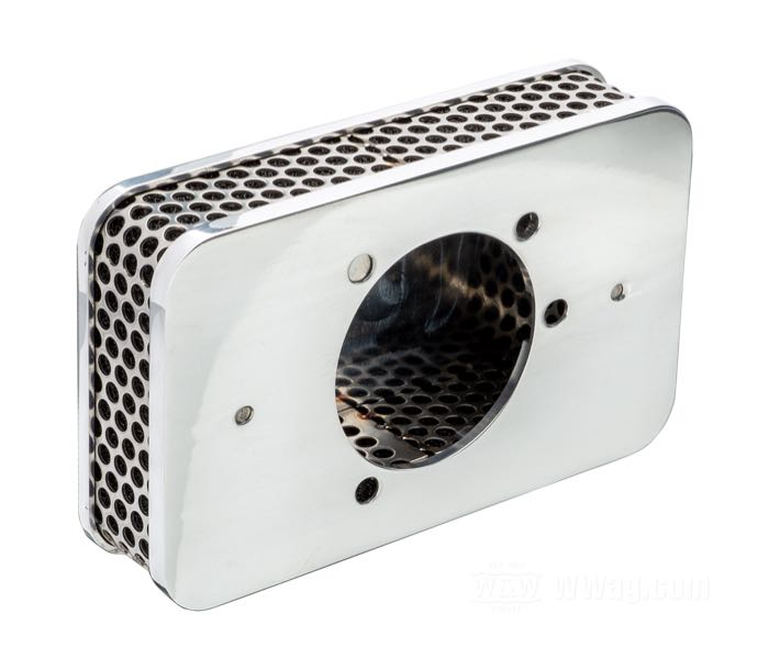 Filtre à air »Breadbox Mini« de Trident Cycle Supply; alu billet / acier inox, poli; L x H x P: 148 x 91 x 35.6 mm; pour carburateurs CV; USA; poids brut: 390 g