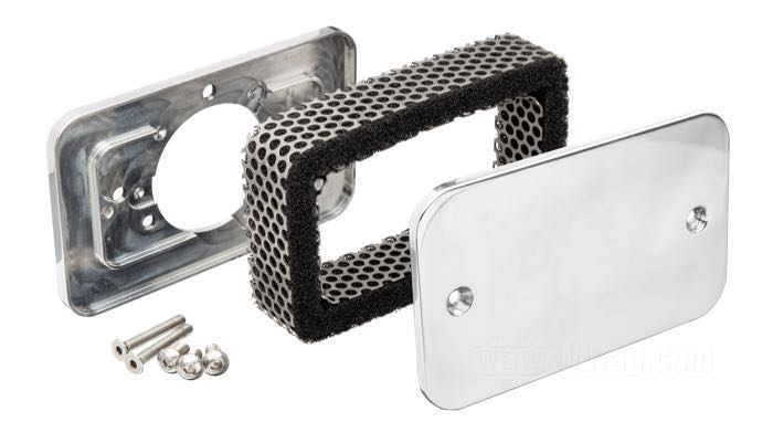 Luftfilter »Breadbox Mini« von Trident Cycle Supply; Billet-Aluminium / Edelstahl, poliert; B x H x T: 148 x 91 x 35.6 mm; für S&S Super E/G Vergaser; USA; Bruttogewicht: 387 g