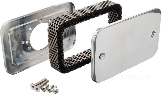 Filtre à air »Breadbox« de Trident Cycle Supply; alu billet / acier inox, poli; L x H x P: 175 x 110 x 35.6 mm; pour carburateurs CV; poids brut: 592 g