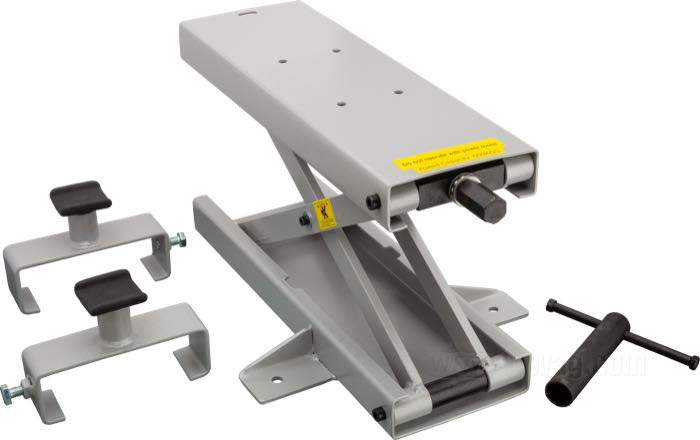 Motorradheber »Mini-Lift«; Stahl, grau, kunststoffbeschichtet; Länge x Breite: 450 x 150 mm; Mindesthöhe: 90 mm; max. Lift: 420 mm; max. Lift mit Adaptern: 490 mm; Deutschland; Bruttogewicht: 14.41 kg