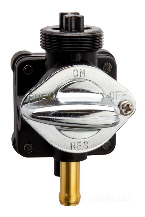 Fuel valve »Vacuum Operated«; fits Sportster 1995-2001; cast iron / plastic, with reserve; outlet position: straight; required fuel line: 1/4”; thread: M22 x 1; with fuel filter; replaces OEM HD 62169-95; USA; gross weight: 130 g