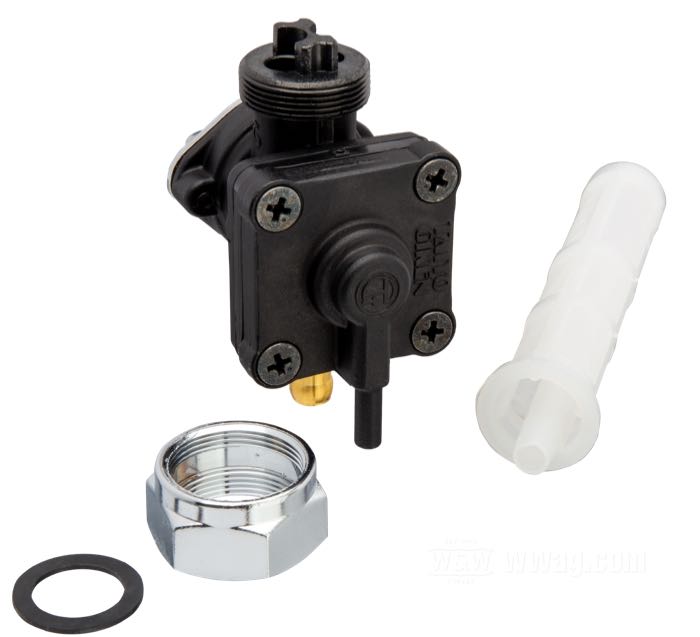 Fuel valve »Vacuum Operated«; fits Sportster 1995-2001; cast iron / plastic, with reserve; outlet position: straight; required fuel line: 1/4”; thread: M22 x 1; with fuel filter; replaces OEM HD 62169-95; USA; gross weight: 130 g