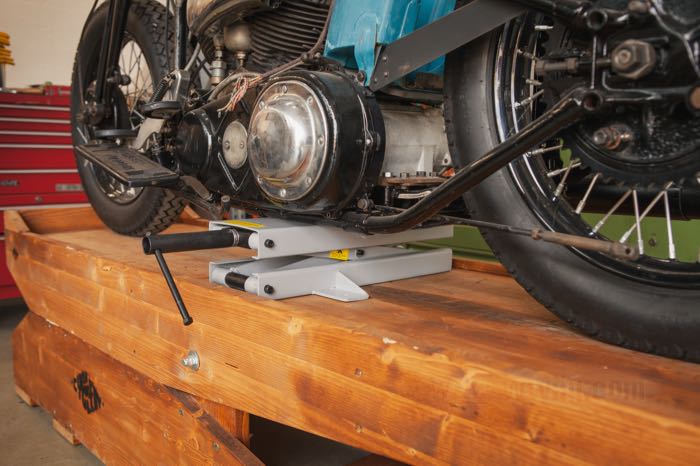 Motorradheber »Mini-Lift«; Stahl, grau, kunststoffbeschichtet; Länge x Breite: 450 x 150 mm; Mindesthöhe: 90 mm; max. Lift: 420 mm; max. Lift mit Adaptern: 490 mm; Deutschland; Bruttogewicht: 14.41 kg