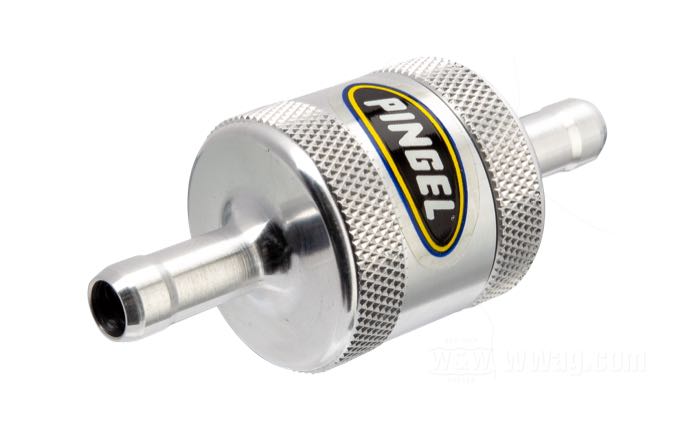 Fuel filter by Pingel; with 5/16” hose fittings; aluminum, polished; gross weight: 68 g