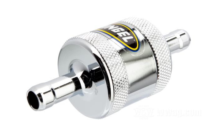 Fuel filter by Pingel; with 5/16” hose fittings; aluminum, chrome-plated; gross weight: 70 g