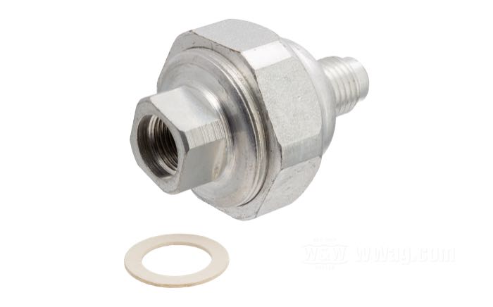 Filtre d‘essence de Colony; pour carburateurs Linkert; adaptable à toutes bicylindriques 1939-1941; acier, CAD (procédé ZnNi), filet vers le carburateur: 7/16”-28, filet vers le durit: 7/16”-20; avec elément filtrant, joint et chapeau; remplace OEM HD 3623-39 et 62250-39; USA; poids brut: 80 g