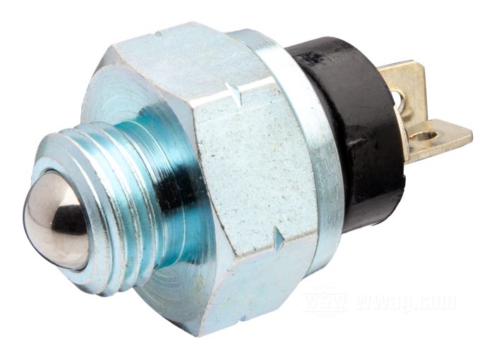 Neutral switch; for Transmission; fits Big Twin 1965-early 1973, Servi-car 1971-1973; steel, zinc plated; thread: 9/16”-18; thread length: 5/16 ”; replaces OEM HD 71507-71; gross weight: 30 g