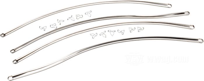 Trim strip set; for H-D OEM fenders 1939-1948; front; stainless steel, polished; with mounting clips; replaces OEM HD 59200-39; gross weight: 110 g