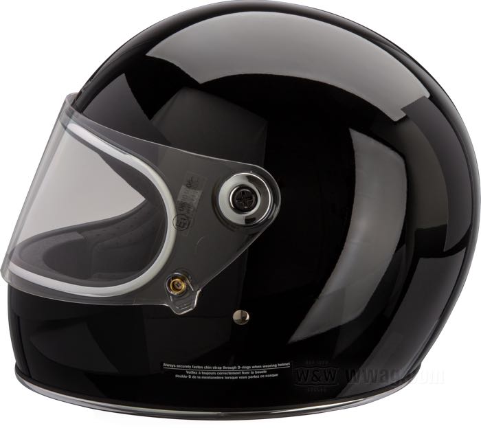 Full face helmet »Gringo S« by Biltwell Inc.; ABS, gloss black, with chrome trim; net weight: 1500 g; int. size: S - 55-56 cm; with soft fabric storage bag; ECE R22-06 approved; gross weight: 2.03 kg