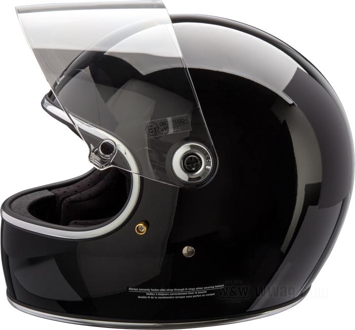 Full face helmet »Gringo S« by Biltwell Inc.; ABS, gloss black, with chrome trim; net weight: 1500 g; int. size: S - 55-56 cm; with soft fabric storage bag; ECE R22-06 approved; gross weight: 2.03 kg