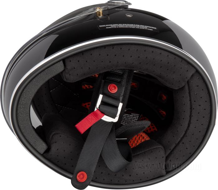 Full face helmet »Gringo S« by Biltwell Inc.; ABS, gloss black, with chrome trim; net weight: 1500 g; int. size: S - 55-56 cm; with soft fabric storage bag; ECE R22-06 approved; gross weight: 2.03 kg