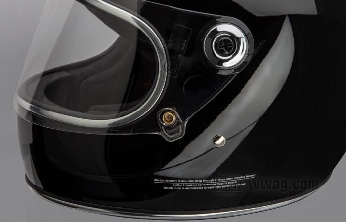 Full face helmet »Gringo S« by Biltwell Inc.; ABS, gloss black, with chrome trim; net weight: 1500 g; int. size: S - 55-56 cm; with soft fabric storage bag; ECE R22-06 approved; gross weight: 2.03 kg