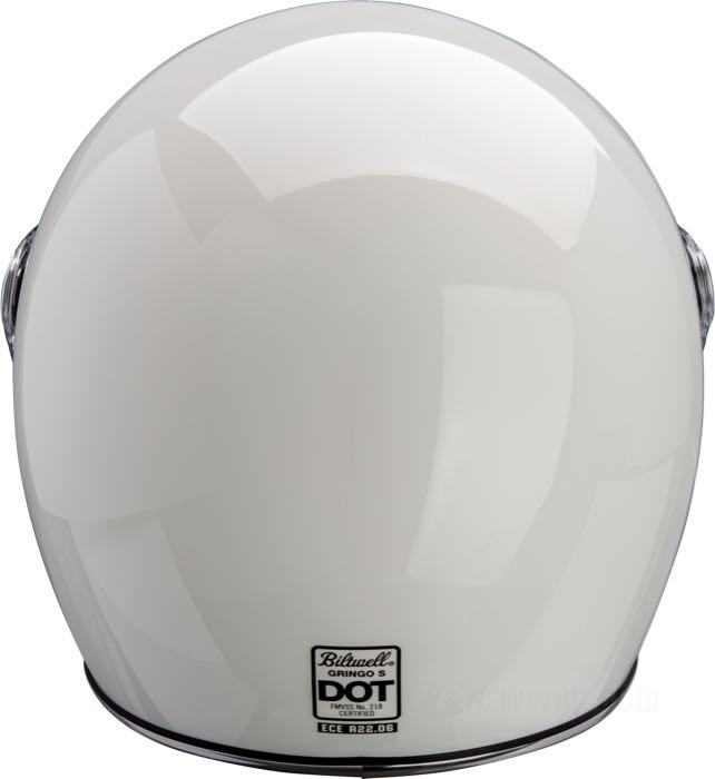 Casque intégral »Gringo S« de Biltwell Inc.; ABS, blanc brillant, avec jonc chromé; poids net: 1500 g; taille: S - 55-56 cm; avec sac; homologué ECE R22-06; poids brut: 2.04 kg