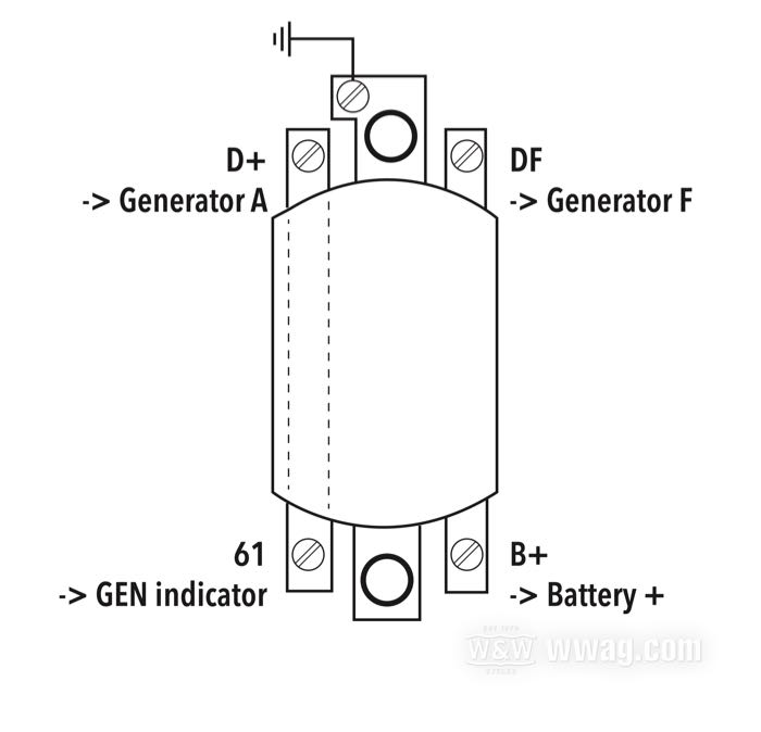 Regolatore »Bosch Type standard«; per generatore tipo 65A; atto per XLH 1965-1966, XLCH 1965-1977; nero; 12 V; rimpiazza OEM HD 74511-65; peso lordo: 450 g