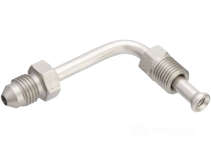 Fitting by Goodridge; stainless steel, 90°, radius = 5 mm; connection thread: JIC 37°-3→3/8”-24 IF; gross weight: 18 g