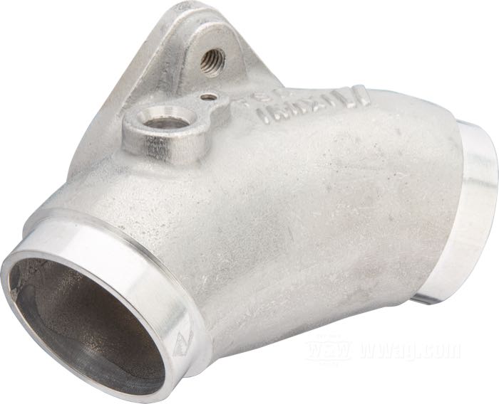 Manifold; for Mikuni HSR 42 and 45 carburetors; fits Twin Cam; aluminum, oval bore, mounting hole distance on carburetor side: 75 mm; for Mikuni carburetors; gross weight: 210 g