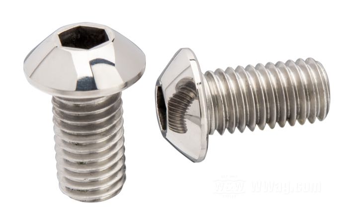 Breather bolts by Prism Supply Co.; fits Big Twin 1993-1998, Softail 1999, Sportster 1991-2020; stainless steel / brass, polished; thread: 1/2”-13; thread length: 1 ”; hex socket button head; wrench size: 5/16 ”; USA; gross weight: 55 g