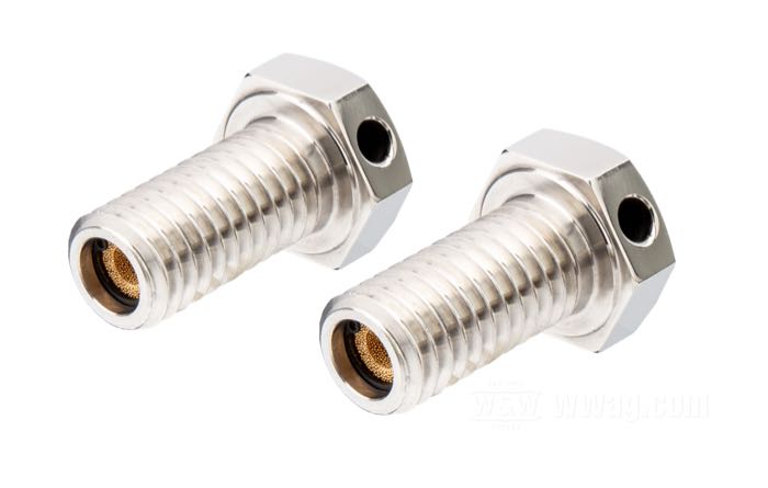 Tornillos de ventilación de Prism Supply Co.; apropiado para Big Twin 1993-1998, Softail 1999, Sportster 1991-2020; acero inoxidable / latón, pulido; rosca: 1/2”-13; largo de la rosca: 1 ”; hexagonal; llave: 3/4 ”; EE. UU.; peso bruto: 66 g
