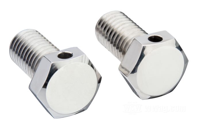 Tornillos de ventilación de Prism Supply Co.; apropiado para Big Twin 1993-1998, Softail 1999, Sportster 1991-2020; acero inoxidable / latón, pulido; rosca: 1/2”-13; largo de la rosca: 1 ”; hexagonal; llave: 3/4 ”; EE. UU.; peso bruto: 66 g