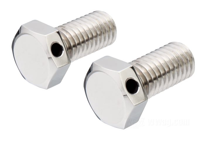 Tornillos de ventilación de Prism Supply Co.; apropiado para Big Twin 1993-1998, Softail 1999, Sportster 1991-2020; acero inoxidable / latón, pulido; rosca: 1/2”-13; largo de la rosca: 1 ”; hexagonal; llave: 3/4 ”; EE. UU.; peso bruto: 66 g