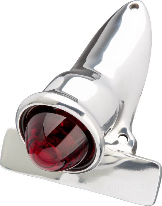 Taillight »Crocker 1936-40« by Crocker; cast aluminum, polished; bulb type: P21/5W; 12 V; with 12 V bulb; with stop light; without license illumination; with license bracket; USA; gross weight: 650 g
